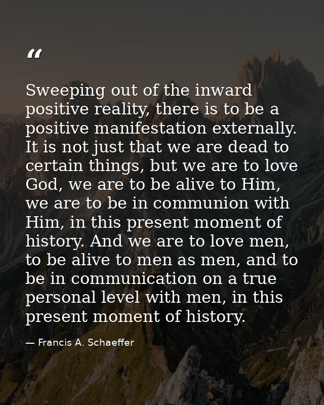 Sweeping out of the inward positive reality, there is to be a positive manifestation externally. It is not just that we  — Francis A. Schaeffer