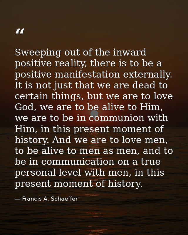 Sweeping out of the inward positive reality, there is to be a positive manifestation externally. It is not just that we  — Francis A. Schaeffer