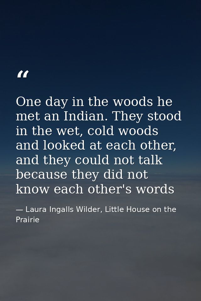 One day in the woods he met an Indian. They stood in the wet, cold woods and looked at each other, and they could not ta — Laura Ingalls Wilder, Little House on the Prairie