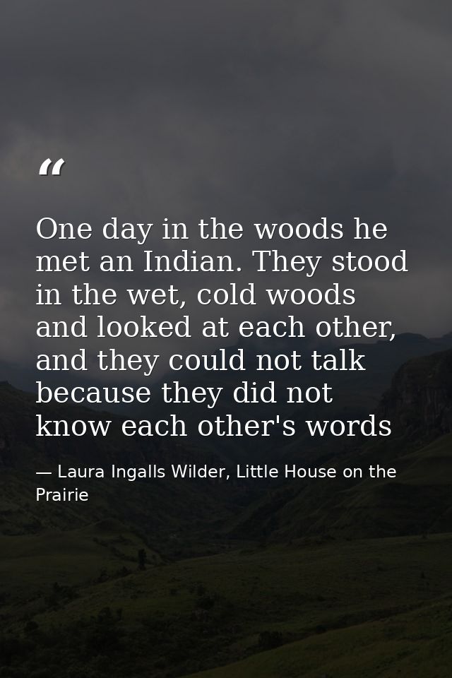 One day in the woods he met an Indian. They stood in the wet, cold woods and looked at each other, and they could not ta — Laura Ingalls Wilder, Little House on the Prairie