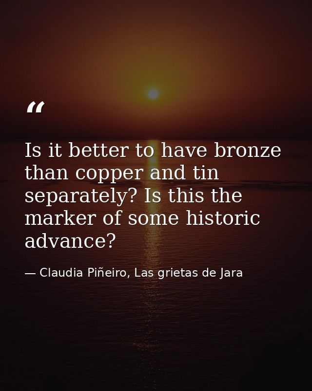 Is it better to have bronze than copper and tin separately? Is this the marker of some historic advance? — Claudia Piñeiro, Las grietas de Jara