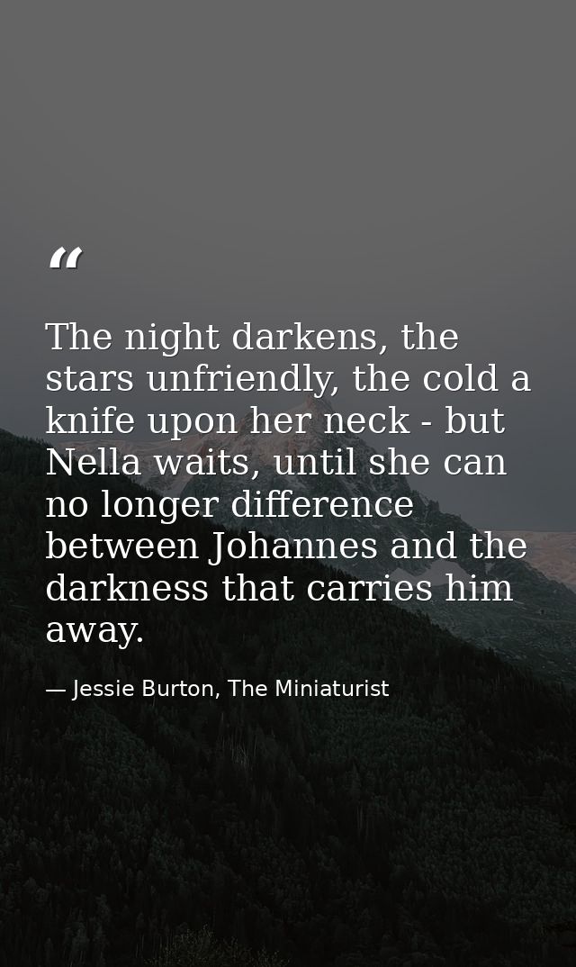 The night darkens, the stars unfriendly, the cold a knife upon her neck - but Nella waits, until she can no longer diffe — Jessie Burton, The Miniaturist