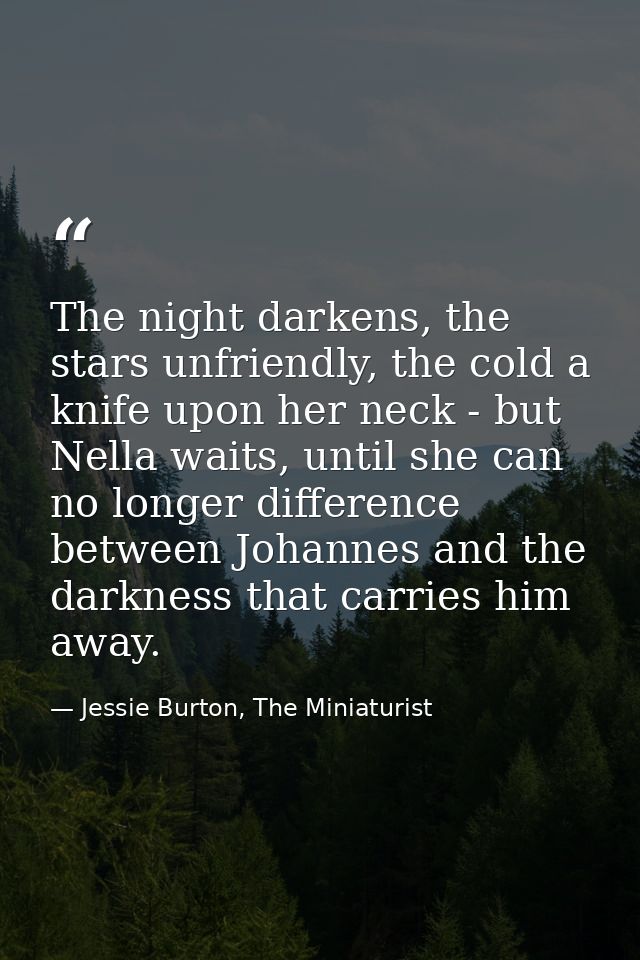 The night darkens, the stars unfriendly, the cold a knife upon her neck - but Nella waits, until she can no longer diffe — Jessie Burton, The Miniaturist