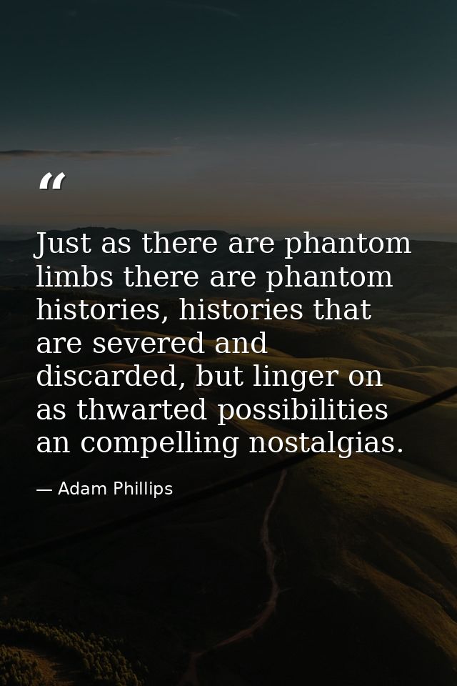 Just as there are phantom limbs there are phantom histories, histories that are severed and discarded, but linger on as  — Adam Phillips