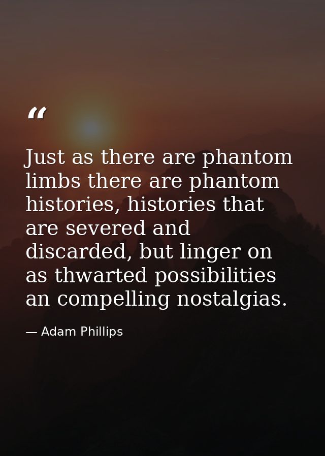 Just as there are phantom limbs there are phantom histories, histories that are severed and discarded, but linger on as  — Adam Phillips