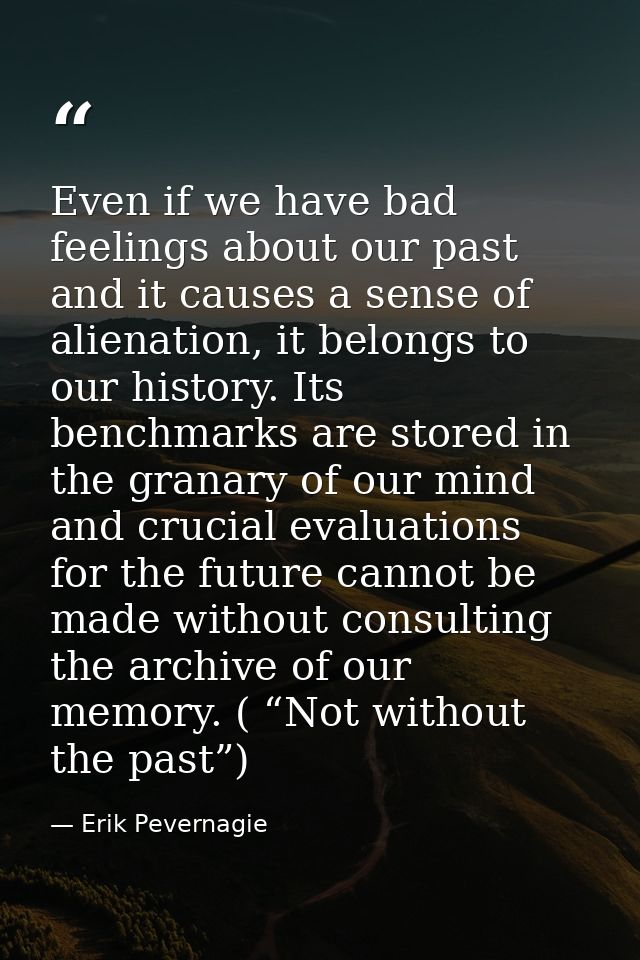 Even if we have bad feelings about our past and it causes a sense of alienation, it belongs to our history. Its benchmar — Erik Pevernagie