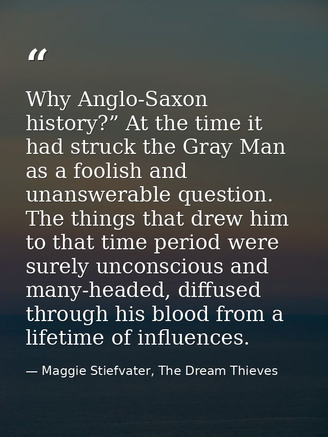 Why Anglo-Saxon history?” At the time it had struck the Gray Man as a foolish and unanswerable question. The things that — Maggie Stiefvater, The Dream Thieves