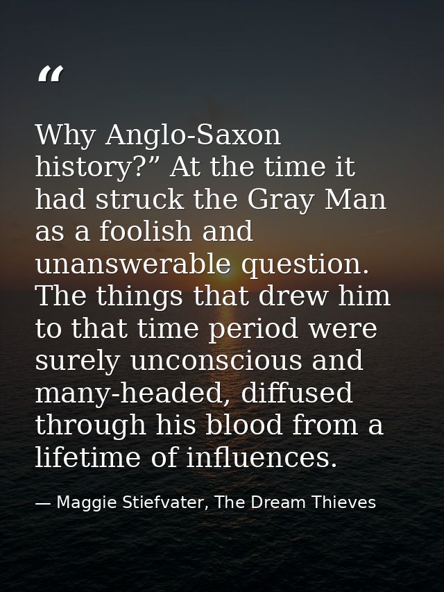 Why Anglo-Saxon history?” At the time it had struck the Gray Man as a foolish and unanswerable question. The things that — Maggie Stiefvater, The Dream Thieves