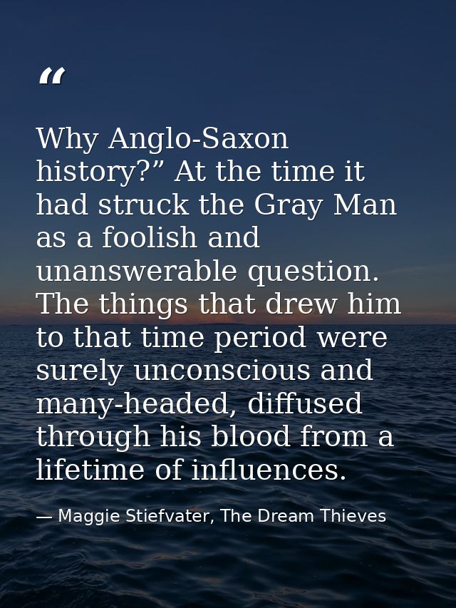 Why Anglo-Saxon history?” At the time it had struck the Gray Man as a foolish and unanswerable question. The things that — Maggie Stiefvater, The Dream Thieves