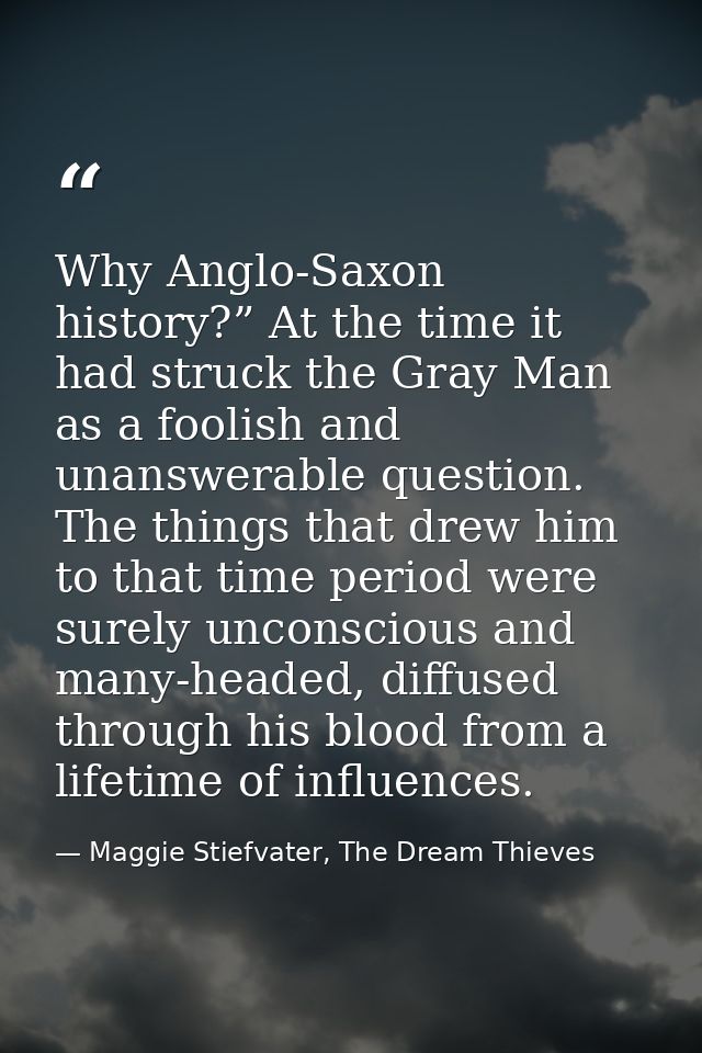 Why Anglo-Saxon history?” At the time it had struck the Gray Man as a foolish and unanswerable question. The things that — Maggie Stiefvater, The Dream Thieves
