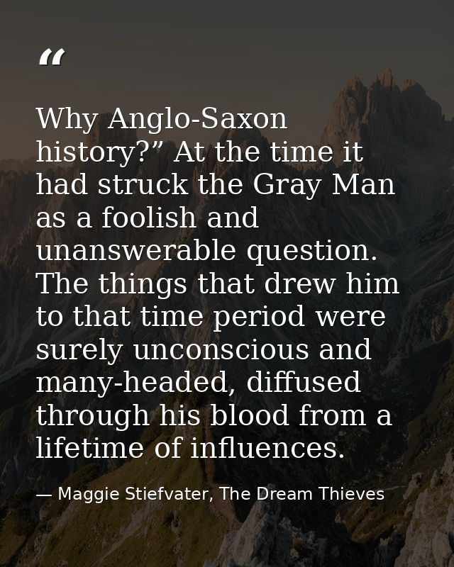 Why Anglo-Saxon history?” At the time it had struck the Gray Man as a foolish and unanswerable question. The things that — Maggie Stiefvater, The Dream Thieves