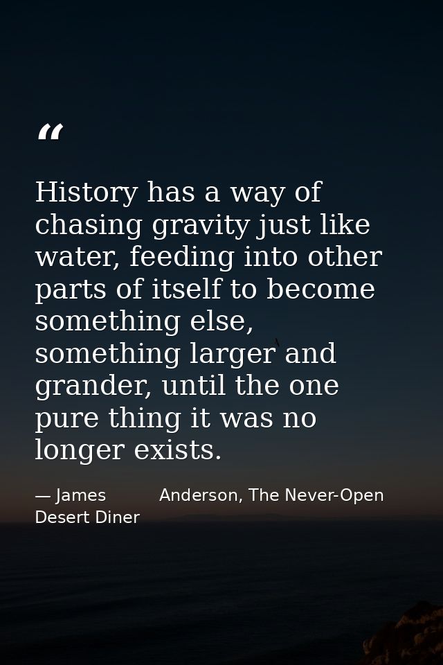History has a way of chasing gravity just like water, feeding into other parts of itself to become something else, somet — James          Anderson, The Never-Open Desert Diner