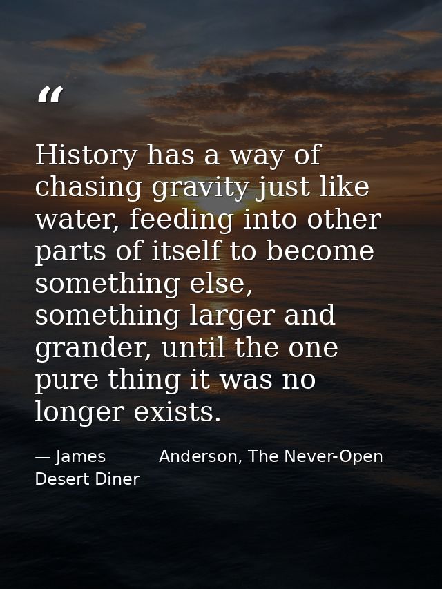 History has a way of chasing gravity just like water, feeding into other parts of itself to become something else, somet — James          Anderson, The Never-Open Desert Diner