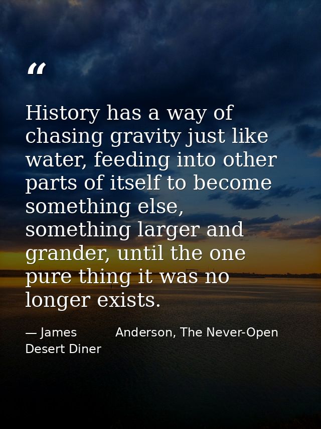 History has a way of chasing gravity just like water, feeding into other parts of itself to become something else, somet — James          Anderson, The Never-Open Desert Diner