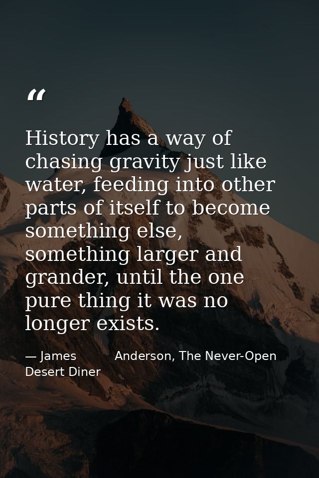 History has a way of chasing gravity just like water, feeding into other parts of itself to become something else, somet — James          Anderson, The Never-Open Desert Diner