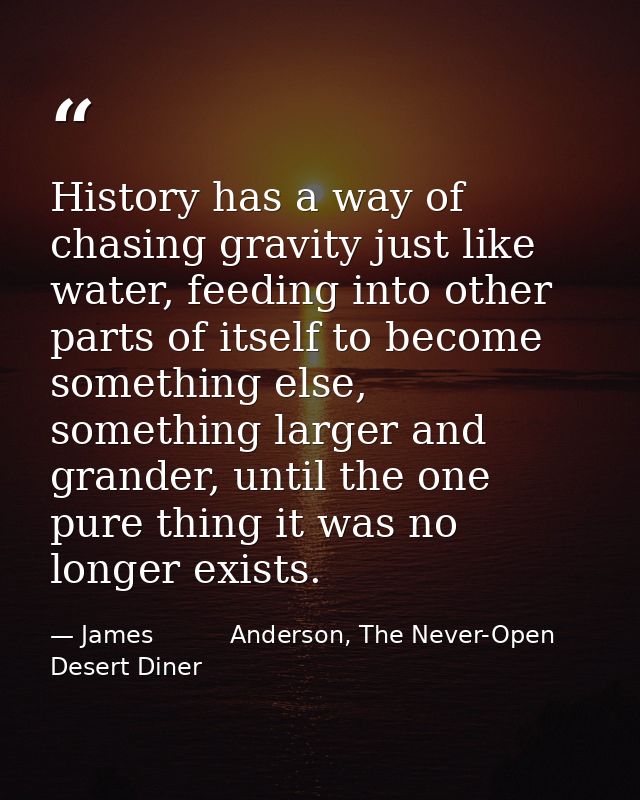 History has a way of chasing gravity just like water, feeding into other parts of itself to become something else, somet — James          Anderson, The Never-Open Desert Diner