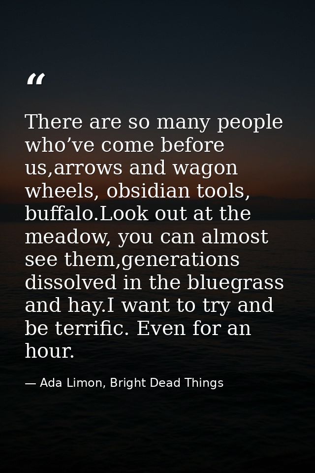 There are so many people who’ve come before us,arrows and wagon wheels, obsidian tools, buffalo.Look out at the meadow,  — Ada Limon, Bright Dead Things
