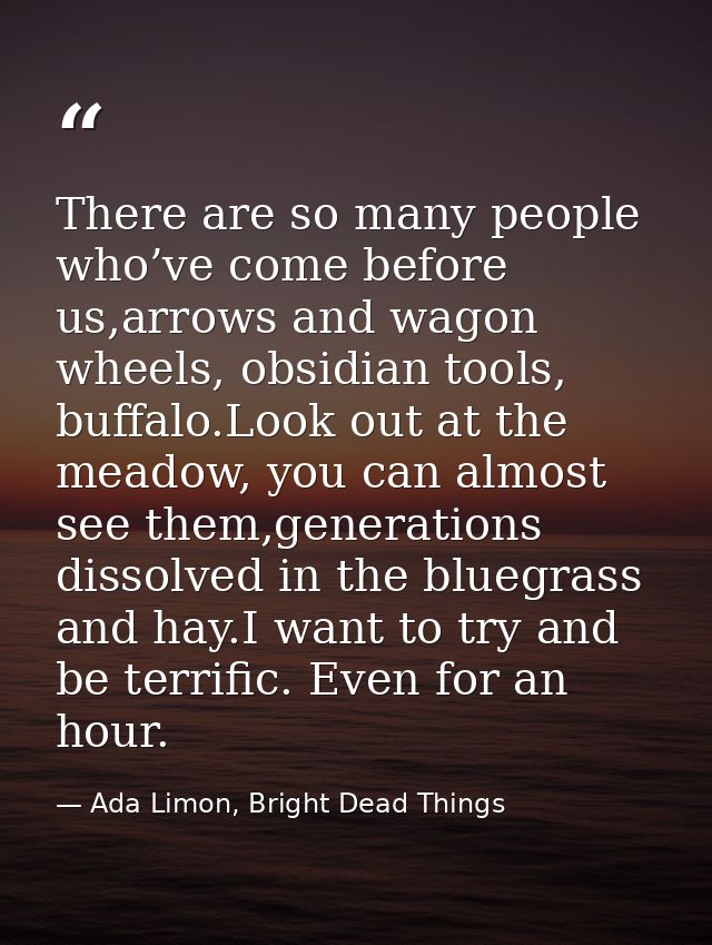 There are so many people who’ve come before us,arrows and wagon wheels, obsidian tools, buffalo.Look out at the meadow,  — Ada Limon, Bright Dead Things