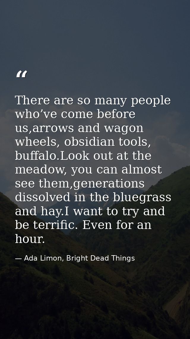 There are so many people who’ve come before us,arrows and wagon wheels, obsidian tools, buffalo.Look out at the meadow,  — Ada Limon, Bright Dead Things