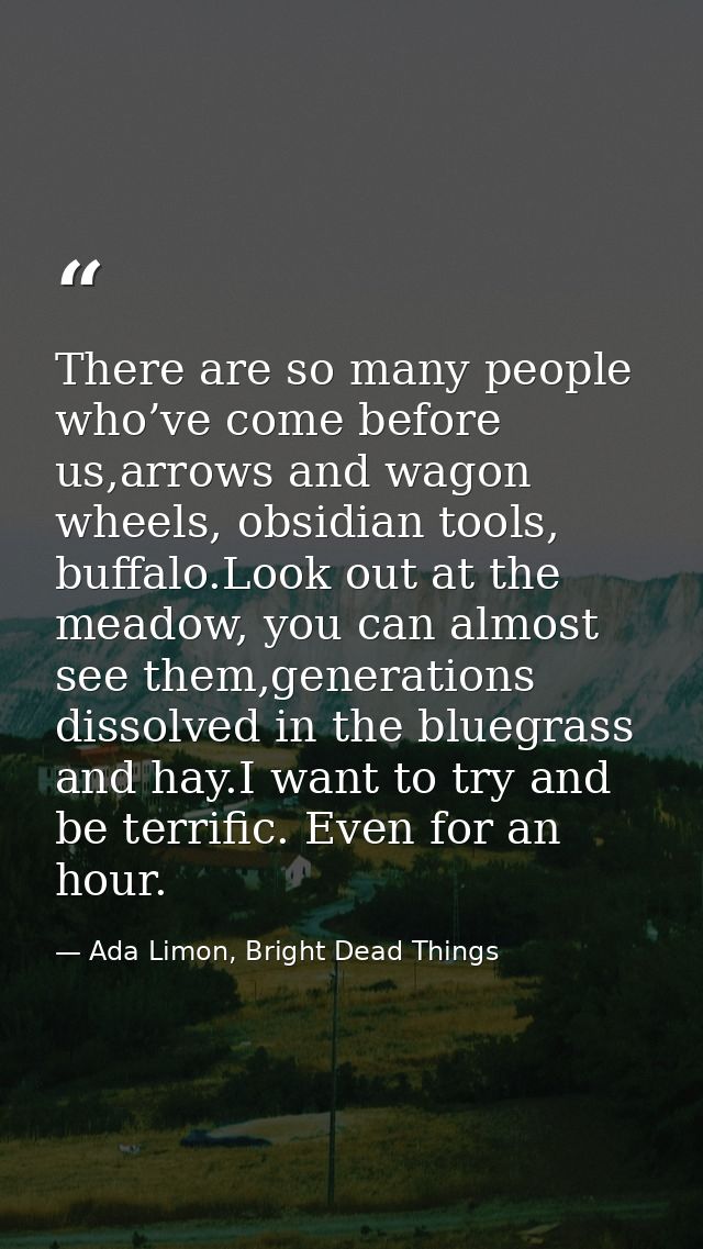 There are so many people who’ve come before us,arrows and wagon wheels, obsidian tools, buffalo.Look out at the meadow,  — Ada Limon, Bright Dead Things