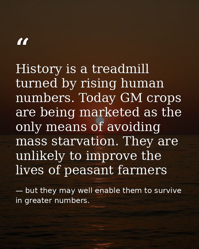 History is a treadmill turned by rising human numbers. Today GM crops are being marketed as the only means of avoiding m — but they may well enable them to survive in greater numbers.