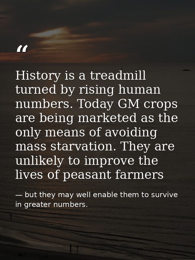 History is a treadmill turned by rising human numbers. Today GM crops are being marketed as the only means of avoiding m — but they may well enable them to survive in greater numbers.