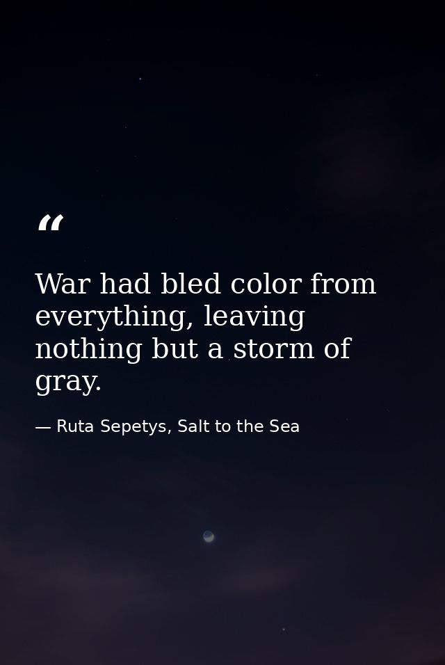 War had bled color from everything, leaving nothing but a storm of gray. — Ruta Sepetys, Salt to the Sea