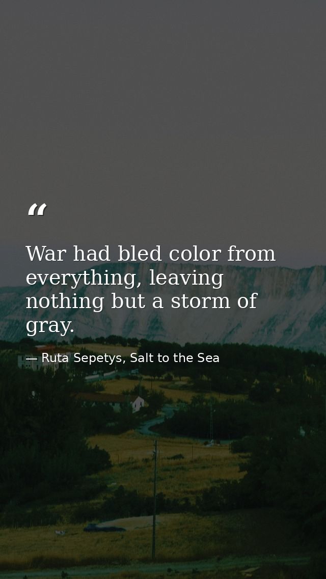 War had bled color from everything, leaving nothing but a storm of gray. — Ruta Sepetys, Salt to the Sea
