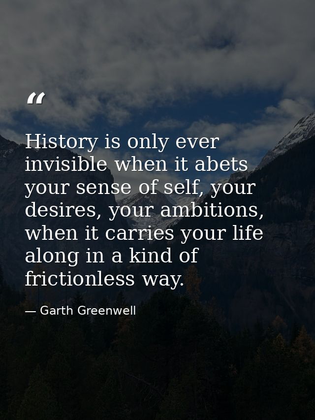History is only ever invisible when it abets your sense of self, your desires, your ambitions, when it carries your life — Garth Greenwell