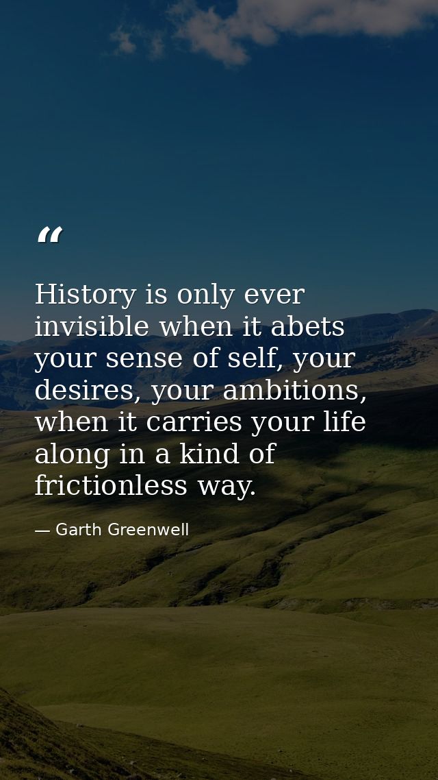 History is only ever invisible when it abets your sense of self, your desires, your ambitions, when it carries your life — Garth Greenwell