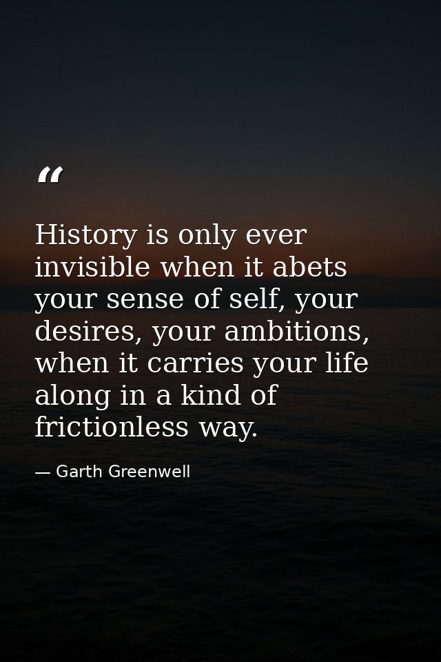 History is only ever invisible when it abets your sense of self, your desires, your ambitions, when it carries your life — Garth Greenwell