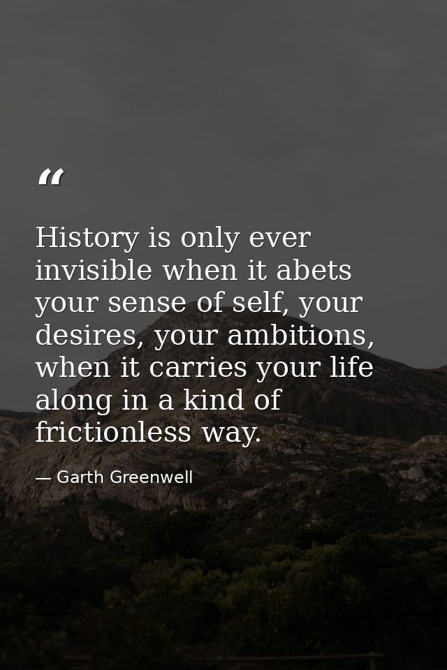 History is only ever invisible when it abets your sense of self, your desires, your ambitions, when it carries your life — Garth Greenwell