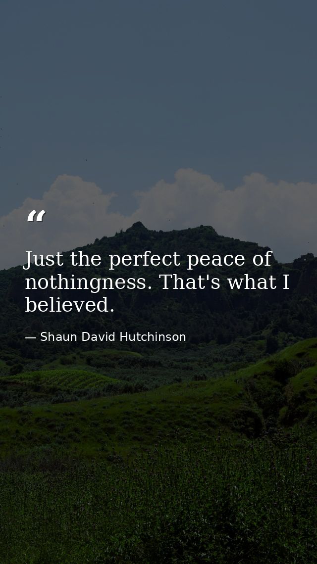 Just the perfect peace of nothingness. That's what I believed. — Shaun David Hutchinson