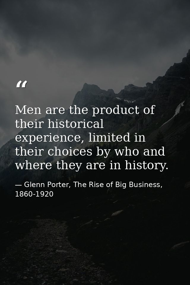 Men are the product of their historical experience, limited in their choices by who and where they are in history. — Glenn Porter, The Rise of Big Business, 1860-1920