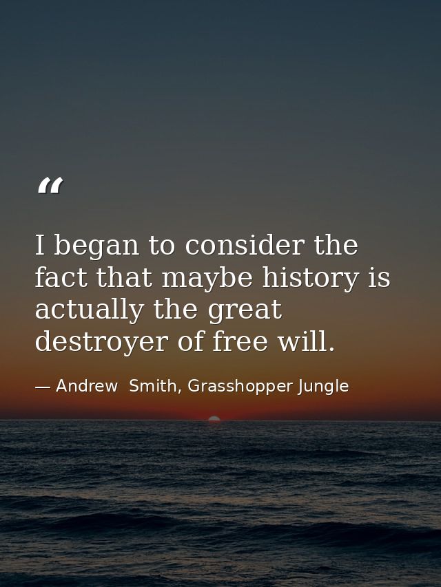 I began to consider the fact that maybe history is actually the great destroyer of free will. — Andrew  Smith, Grasshopper Jungle