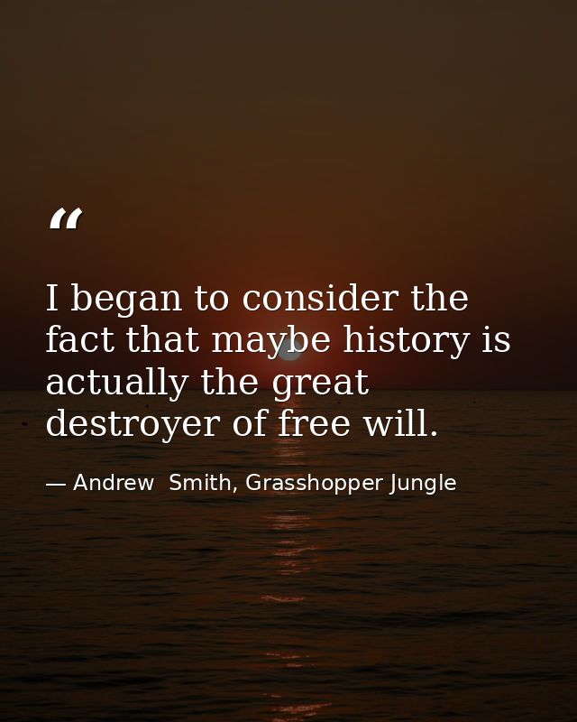 I began to consider the fact that maybe history is actually the great destroyer of free will. — Andrew  Smith, Grasshopper Jungle