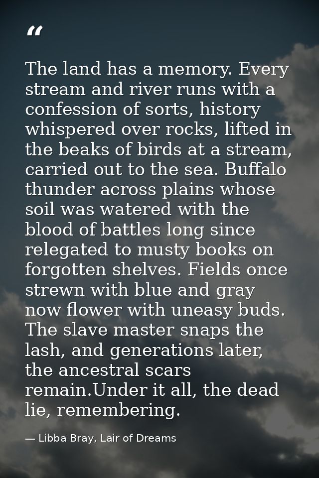 The land has a memory. Every stream and river runs with a confession of sorts, history whispered over rocks, lifted in t — Libba Bray, Lair of Dreams