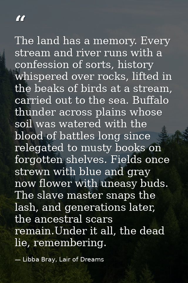 The land has a memory. Every stream and river runs with a confession of sorts, history whispered over rocks, lifted in t — Libba Bray, Lair of Dreams