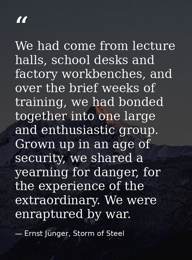 We had come from lecture halls, school desks and factory workbenches, and over the brief weeks of training, we had bonde — Ernst Jünger, Storm of Steel