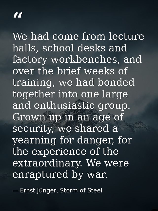 We had come from lecture halls, school desks and factory workbenches, and over the brief weeks of training, we had bonde — Ernst Jünger, Storm of Steel