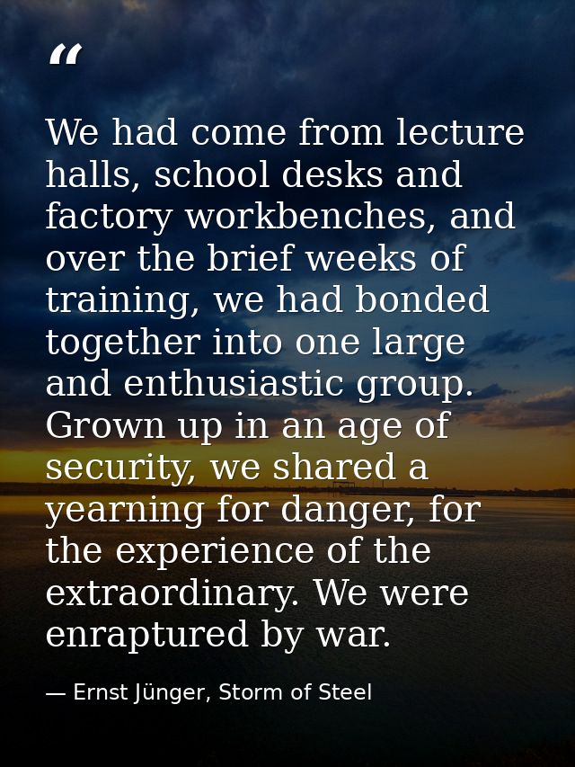 We had come from lecture halls, school desks and factory workbenches, and over the brief weeks of training, we had bonde — Ernst Jünger, Storm of Steel
