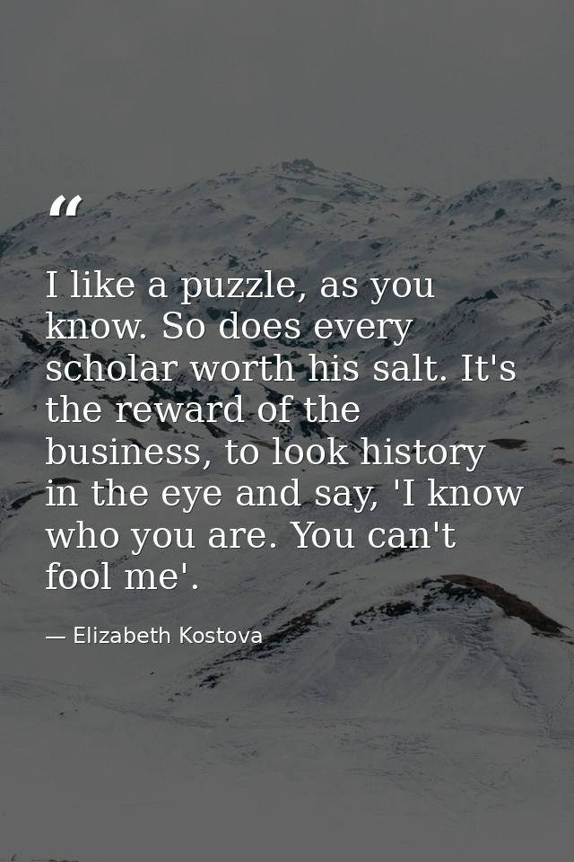 I like a puzzle, as you know. So does every scholar worth his salt. It's the reward of the business, to look history in  — Elizabeth Kostova