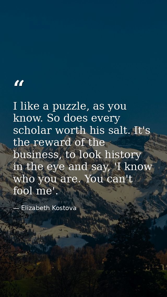 I like a puzzle, as you know. So does every scholar worth his salt. It's the reward of the business, to look history in  — Elizabeth Kostova