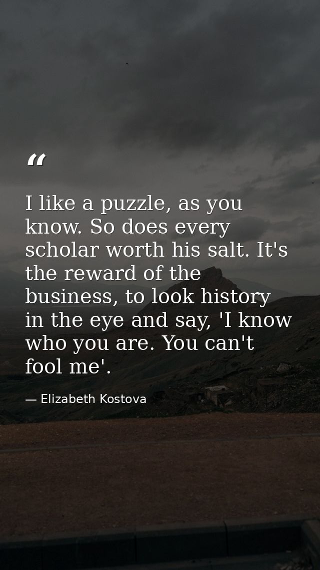 I like a puzzle, as you know. So does every scholar worth his salt. It's the reward of the business, to look history in  — Elizabeth Kostova