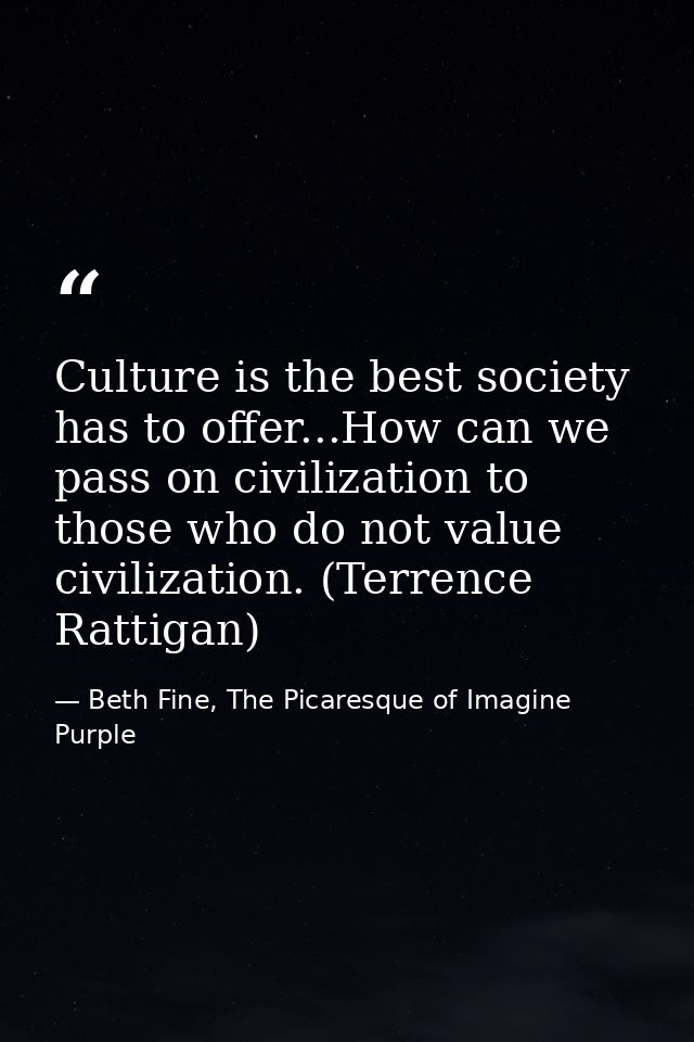 Culture is the best society has to offer...How can we pass on civilization to those who do not value civilization. (Terr — Beth Fine, The Picaresque of Imagine Purple