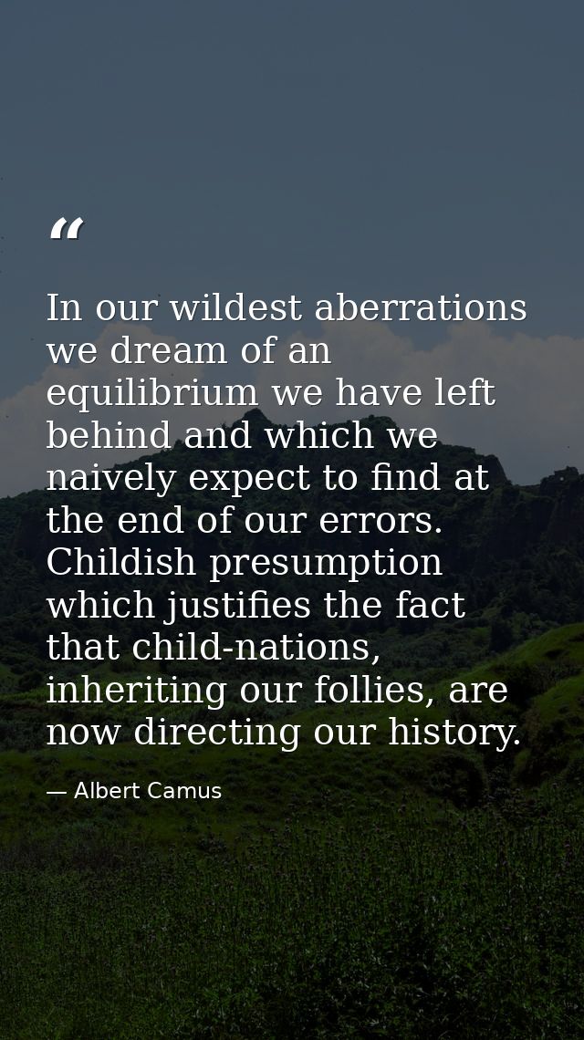 In our wildest aberrations we dream of an equilibrium we have left behind and which we naively expect to find at the end — Albert Camus