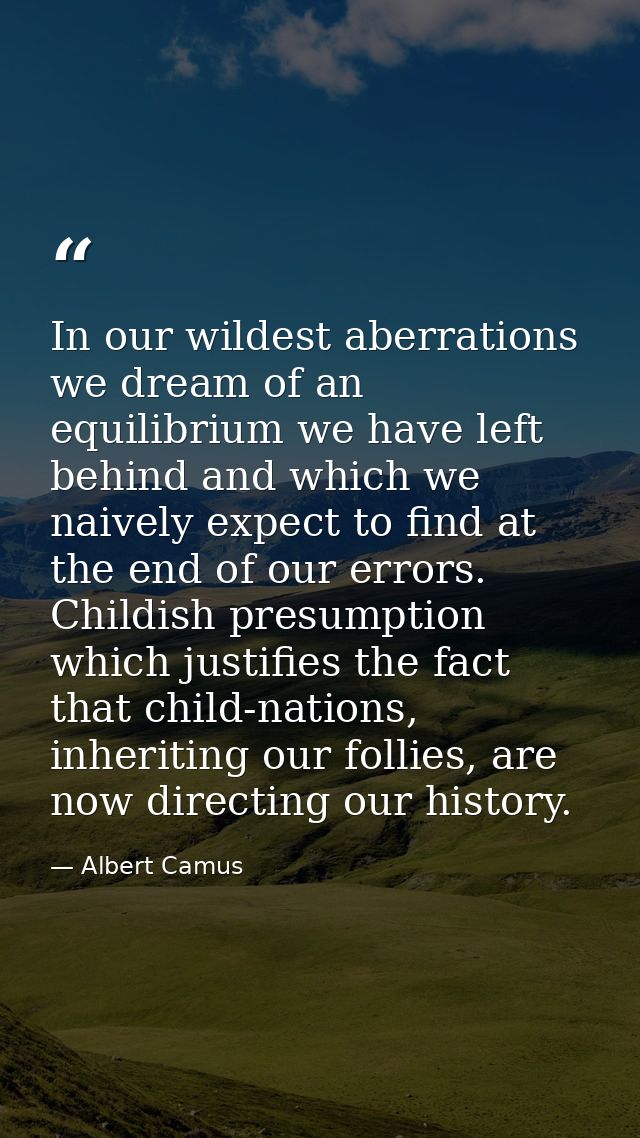 In our wildest aberrations we dream of an equilibrium we have left behind and which we naively expect to find at the end — Albert Camus