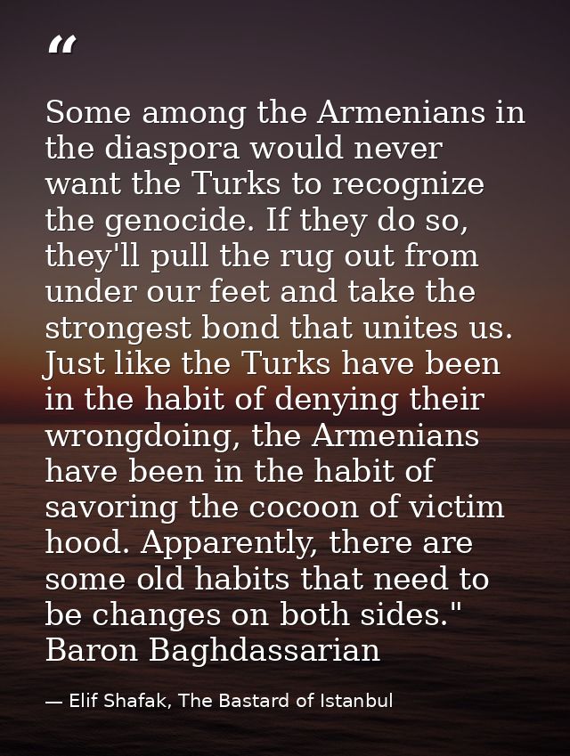 Some among the Armenians in the diaspora would never want the Turks to recognize the genocide. If they do so, they'll pu — Elif Shafak, The Bastard of Istanbul