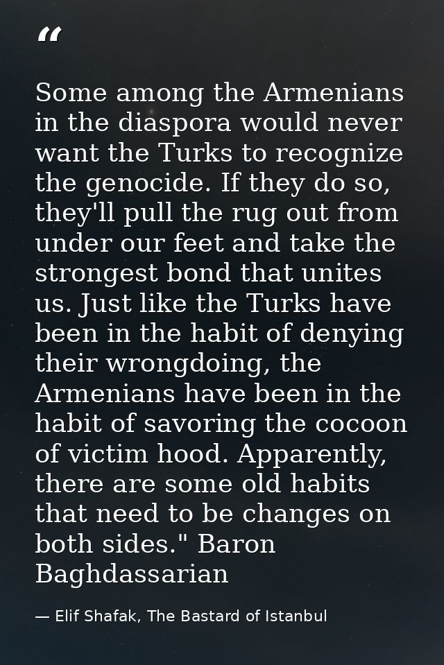 Some among the Armenians in the diaspora would never want the Turks to recognize the genocide. If they do so, they'll pu — Elif Shafak, The Bastard of Istanbul