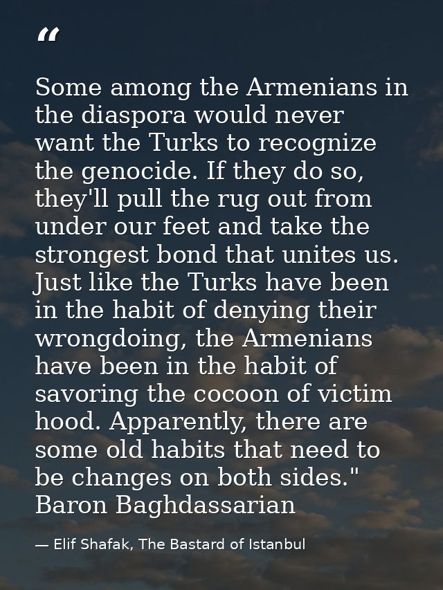 Some among the Armenians in the diaspora would never want the Turks to recognize the genocide. If they do so, they'll pu — Elif Shafak, The Bastard of Istanbul